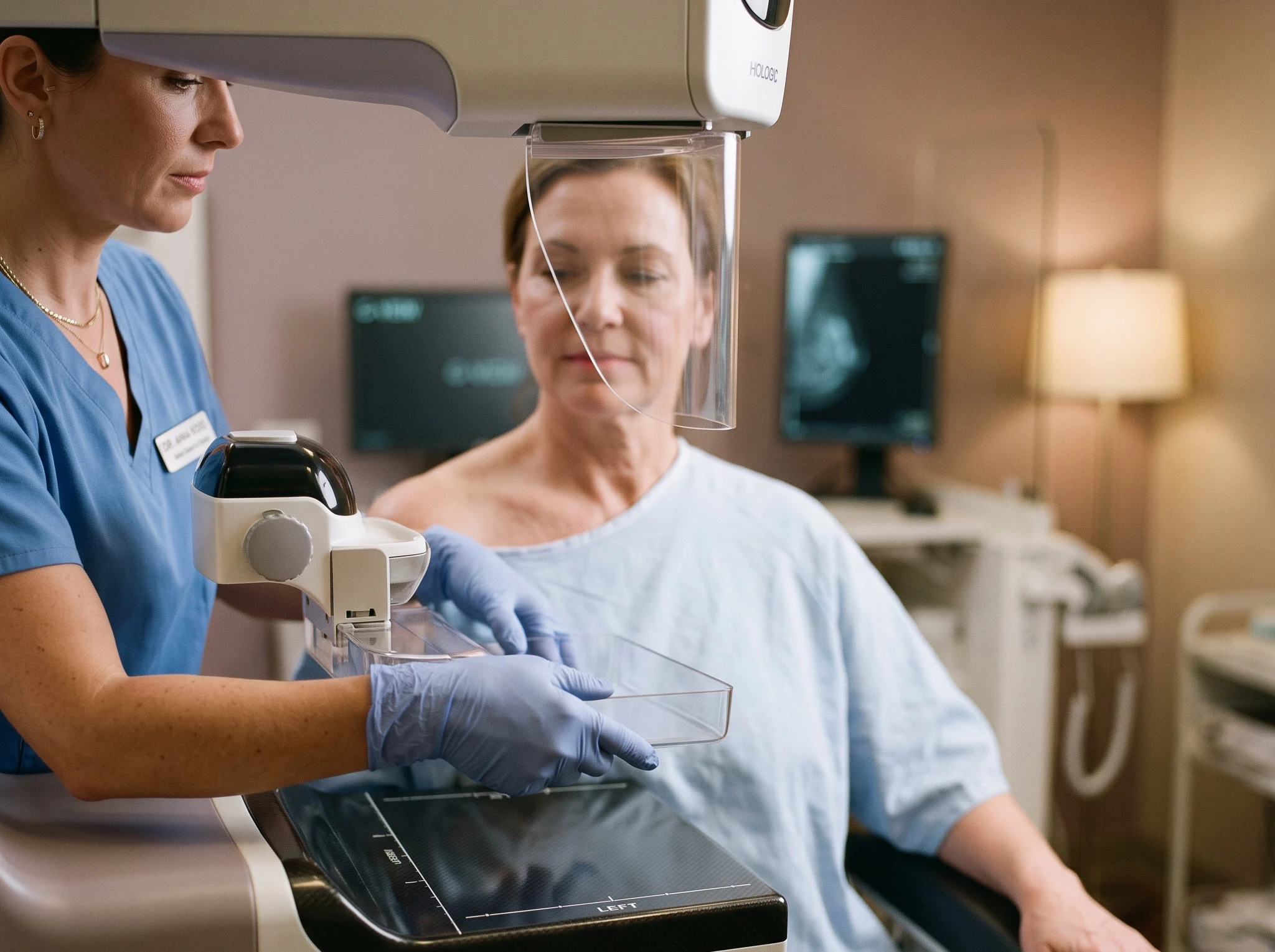 donna in procinto di fare una mammografia
